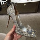 7cm 9cmwomen Silver Cinderella Wedding Diamond Pumps Crystal High Heels Shoes