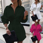 Womens Long Sleeve Mini Shirt Dress Ol Ladies Casual Long Tops Blouse Dresses Us