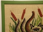 Vintage  1970 s  Framed Crewel  3 Siamese Cats W grass    Bulrushes