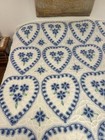 Vintage Chenille Bedspread  Large Hearts Flowers Beautiful Blue
