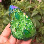 50g Natural Aura Green Titanium Stone Quartz Crystal Cluster Spiritual Healing