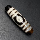 Rare Tibetan Old Agate Dzi 3 Eyes Inlaid Silver Bead 38mm M1022