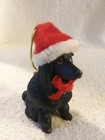 Resin Black French Poodle In Santa Hat   Red Bow Christmas Ornament  