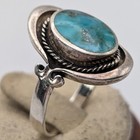 Vtg Sterling Silver Southwestern Oval Turquoise Rope Twist Statement Ring Size 8