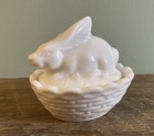 Vintage Ceramic Porcelain Miniature 2 5     White Rabbit On Nest