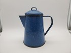 Vintage Enamelware Coffee Pot Blue White Speckled Graniteware Camping Cowboy 9 