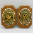 Pair Of Vintage Big Eyed Victorian Girl Wall Plaques 5 X 3 Inch