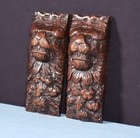 Pair Of 8  French Antique Highly Carved Lion Corbels trim brackets Solid Oak