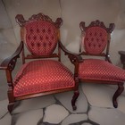 Antique Victorian Parlor Set -solid Hand Carved Mahogany - His hers Thrones 