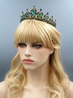 Green Crystal Princess Tiara Crown Wedding Bridal Party Pageant Antique Gold 301