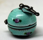 Antique Floral Enamel Guilloche Sterling Silver Miniature Ball Pendant Watch