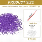 1800pcs Loom Rubber Bands Kit With 135pcs S-clips 3-hooks Light Purple