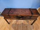 Antique English Leather Gun Case W mahogany Stand 1800s Sheffield  England Table