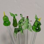 Vtg Lot Of 6 Pear Christmas Hand Blown Glass Cocktail Swizzle Sticks Drink Stirs