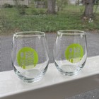 Set 2 Stemless Wine Cocktail Glasses Green Crown King Etched Modern Barware 8 Oz
