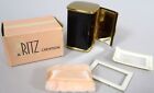Vintage Ritz Creation Face Powder Compact Gold Tone Black Enamel 1940s New Box