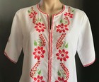 Maxi Dress Vintage Kaftan Embroidery White Coral Red Green Zip Front 12 14 New
