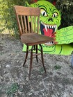 1940s Rare Industrial Vintage Oak Toledo Style Wood Bar Drafting Chair Stool