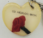 Vtg Cloth Rose In Acrylic Souvenir Of Ciudad Hidalgo Michoac  n Mexico Keychain