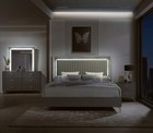 New 4pc Modern Italian Gloss Gray Led Queen King Marble Bedroom Set Bed d m n