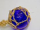 4  Hand Blown Cobalt Blue Glass Fishing Float Buoy Ball In Hanging Net