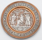 Vintage Persian Copper 11 5  Wall Plate Charger Hand Chased King On Throne Scene