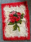 Vintage Latch Hook Rug Cream With Roses Yarn Handmade Wall Hanging 27 X 20   