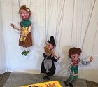 3 Vtg 1960   s Pelham Hansel   Gretel W witch Puppet Marionettes W original Boxes
