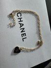 Chanel Cc Logo Black Enamel Heart Pendant Necklace Gold Tone 18  Chain