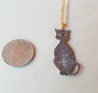  Enamel On Copper Necklace Pendant Signed Inga-cat Shape- Pink green white