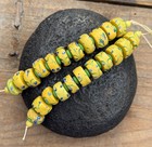 Yellow Venetian Feathered Glass West African Trade Beads Saucer Rondelle