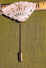 Carved Mother Of Pearl Mop Open Fan Brooch Hat Lapel Stick Pin
