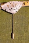 Carved Mother Of Pearl Open Fan Brooch Hat Lapel Stick Pin