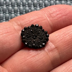 Antique Victorian Black Glass Flower Shaped Scalloped Edge Button - Lacy - 1 2   