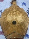 Antique Folk Art Fireplace Bellows Hand Carved Wind God Wood  Leather  Brass
