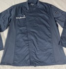 Chefworks Chef Coat Navy Blue  Sz Lg Culinary Zip up Kitchen Cook Pockets Sleeve