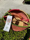 African Large Bolga Multicolor Round Market Basket With Leather Handle  15 