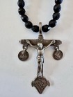 Antique Silver Crucifix 19th Century Guatemalan Coins Vintage Trade Bead Chachal