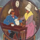 Rare Large Pyrographic Folk Art Wooden Plate Signed Yannel