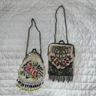 Lot Of 2 Vintage Micro Seed Beaded Purse W metal Frame   1930s Purse As-is