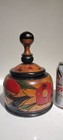 Wood Turned Hand Carved Floral Painted Bowl With Lid