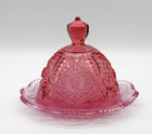 Vintage Viking Dalzell Glass Butter Dish   Domed Hobstar Rose Pink   Cheese Dish