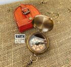Vintage Antique Brass Pocket Compass Nautical Maritime Gift Compass With Case