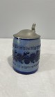 Vintage German Beer Stein Mug Cobalt Blue Pewter Lid Glazed
