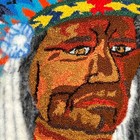 Vintage 70s Punch Needle Art Native American Chief Multicolor On Black Finished 