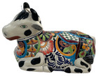 Large Mexican Talavera Hand-painted Pottery Figural Cow Coin Bank   9 1 2  Tall