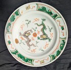  2  Pair Antique 17th C Chinese Famille Verte  dragon  Porcelain Plates