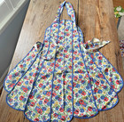 A  Vintage Nos Cotton Full Bib Apron Bright Floral Print Scallops Bound Seams