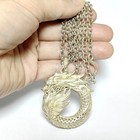2 4 Inch Chinese Tibet Silver Carving Dragon Necklace Pendant Old Collection