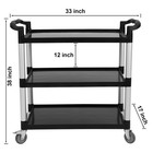 3 Tier Rolling Utility Cart 450lbs Lockable Wheels Restaurant Black grey